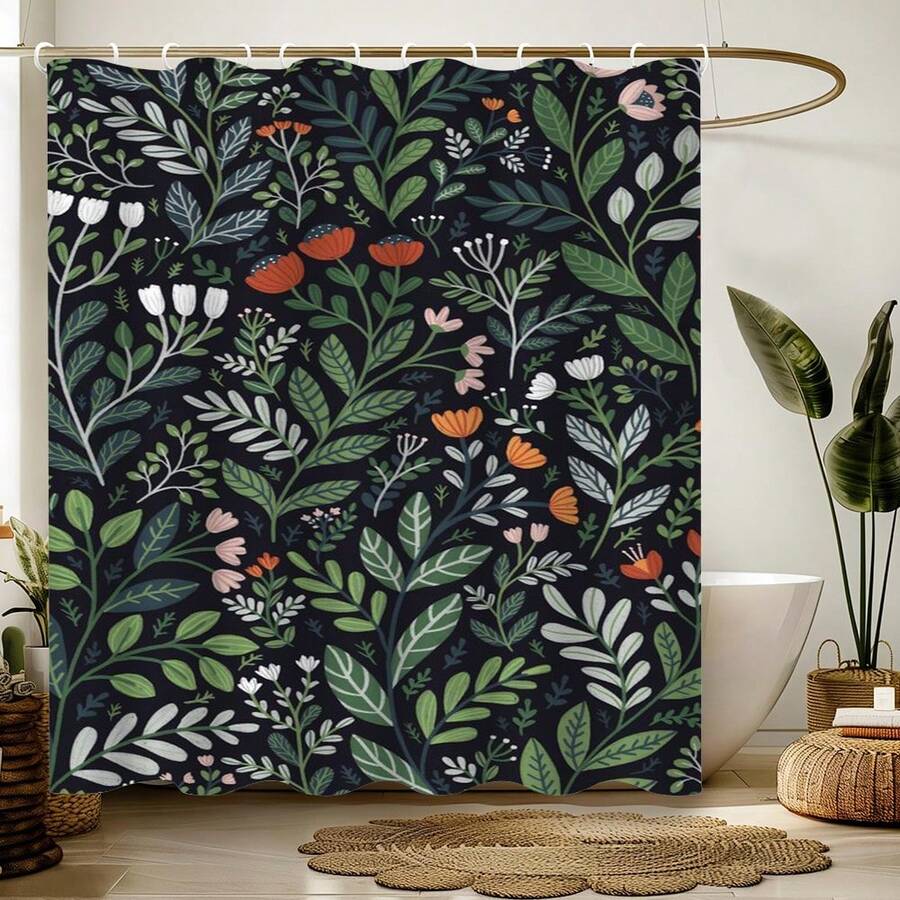 1 chiếc rèm tắm họa tiết lá cây phong cách retro, rèm tắm in hình lá cây, thích hợp cho nhiều loại cửa phòng, cửa sổ, vách ngăn trang trí phòng tắm, phụ kiện phòng tắm, vòi sen và... - hoa - Xem 1