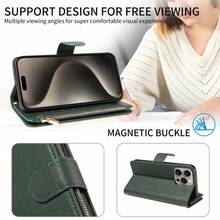 1pc Flip Cover Protective Case Compatible With Apple 17 Pro Max, Wallet Phone Case With Card Slot, Shoulder Strap, Zipper Pocket For Coins, A56 Phone Protective Cover - Dark Green - View 6