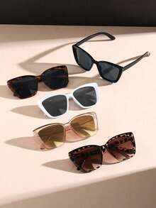 5 pièces/set Lunettes en plastique à la mode forme d'œil de chat pour femmes grandes tailles, convient pour l'école, la plage, les voyages, les fêtes, assortir les tenues de femmes et les accessoires de plage quotidiens - Multicolore - Voir 4