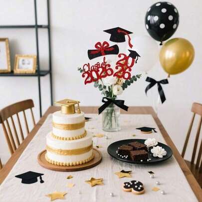 16 Pieces Graduation Cake Decoration – Blue Class Of 2026 Graduation Theme Party Decoration Supplies