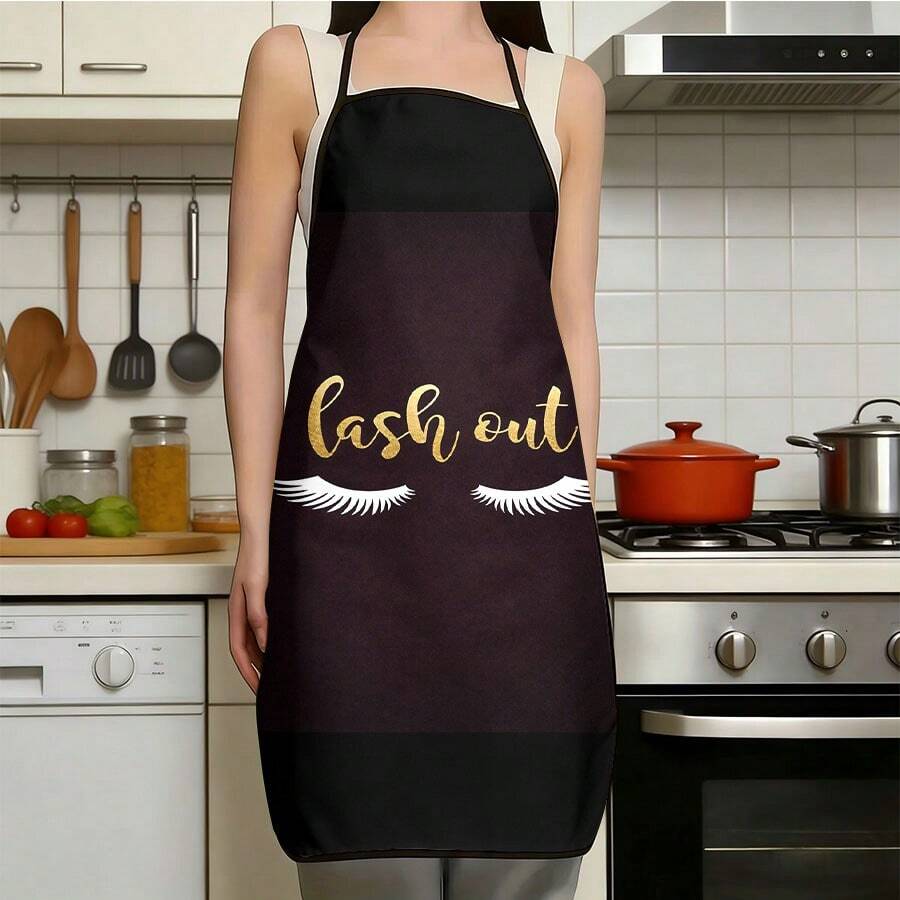 1pc Fashion Eyelash Pattern Apron, Creative Eye Makeup Element Kitchen Waist Apron, Women's Makeup Theme Durable Personalized Eyelash Art Print Household Apron - B - View 1
