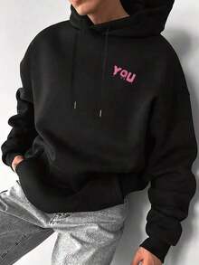 Sudadera con Capucha Estampada en Colores Contrastantes para Hombre - Negro - Ver 2