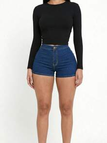 Women's Sexy Stretchy Denim Mini Shorts Casual Summer - Dark Wash - View 5