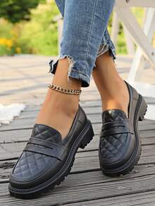 女士白色防滑休闲乐福鞋 - 黑色-2 - 查看 1