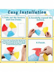 6pcs Beach Ball & Paper Lantern Decor - Summer Hawaiian Theme Hanging Decorations Suitable For Home, Birthday, Outdoor, Indoor, Office - Multicolor - View 7