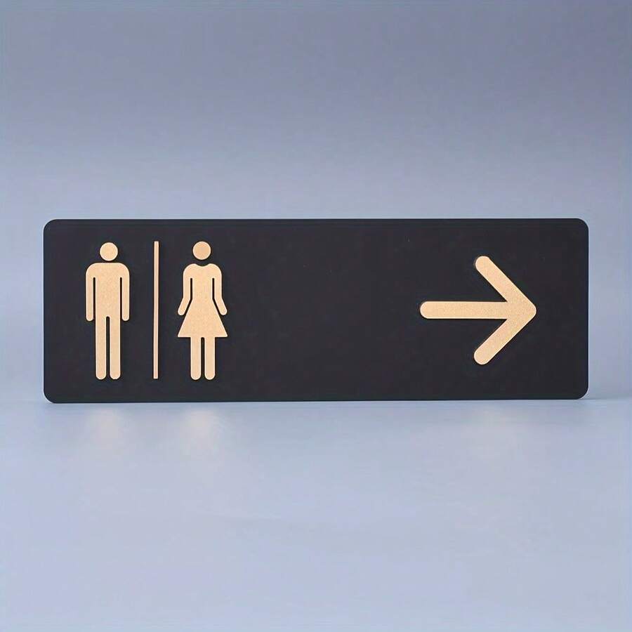 男女通用洗手间指示牌，带图标和箭头方向指示 - 适用于公共、商业或家庭卫生间，无需粘贴，安装简便 - 耐用的洗手间标识，卫生间装饰及配件，简约墙面标识，轻质塑料材质，适用于办公室卫生间 - E - 查看 1