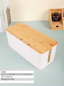 1Pc Cable Management Box With Bamboo Lid, White Power Strip Cord ...
