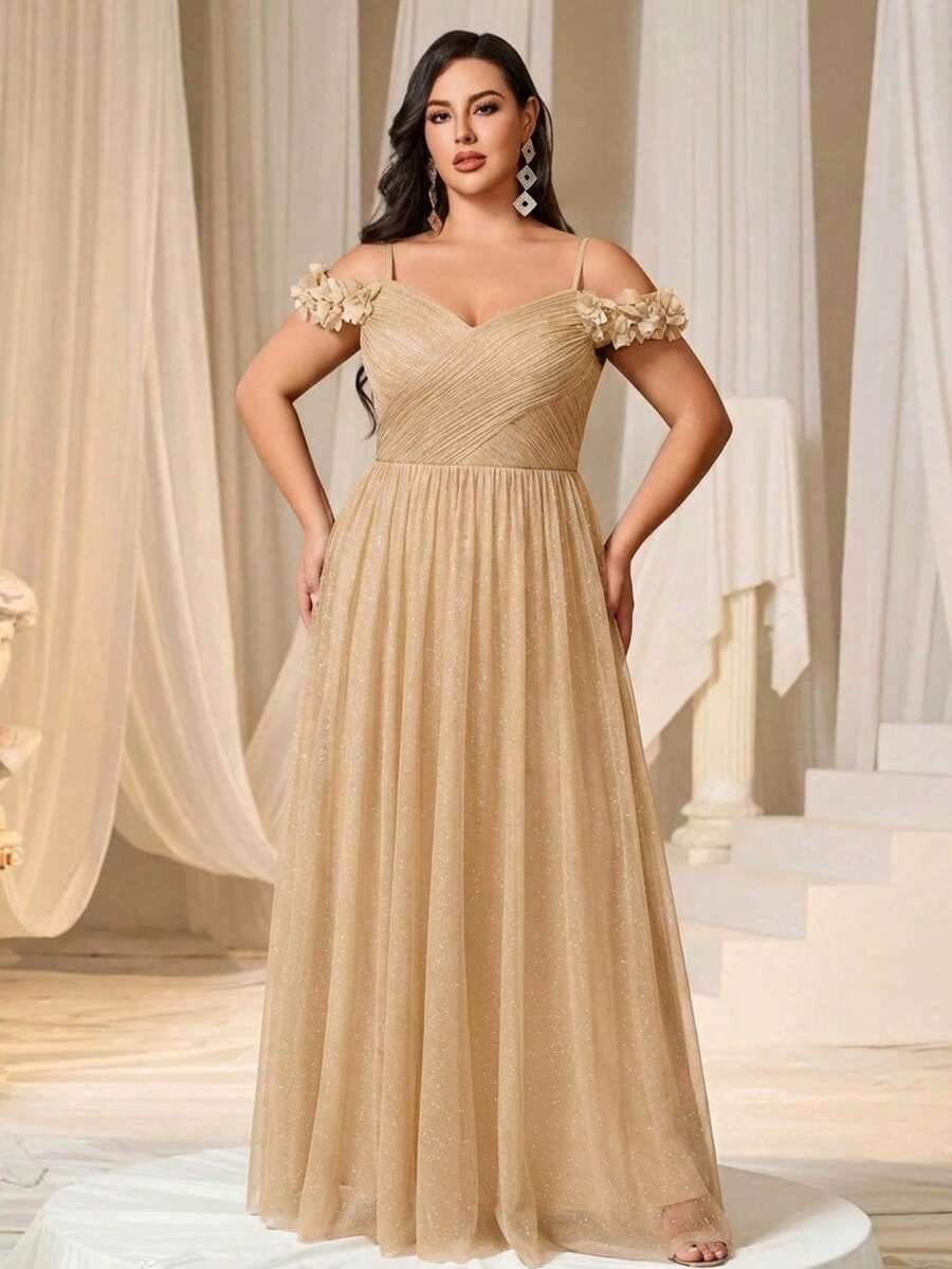 EVERPRETTY Đầm phù dâu màu vàng ánh kim, kiểu dáng thanh lịch, hở vai, họa tiết hoa, thích hợp cho đám cưới mùa xuân/hè, lễ hội và các buổi tiệc kỷ niệm.