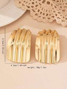 1pair Asymmetrical Geometric Pleated Pendant Vintage Statement Earrings Women, European And American Style - Vàng - Xem 6