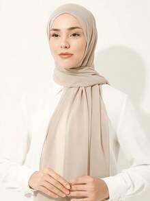 1pc Women Abaya Accessories Solid Color Chiffon Scarf Simple & Fashionable Wrap Accessories Women Soft Hijab,Women - Màu Xám nhạt - Xem 4