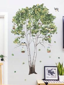 2张树木植物背景贴纸 - 清新简约的悬挂式花篮墙贴，适用于客厅和卧室 - 樺樹 - 查看 4