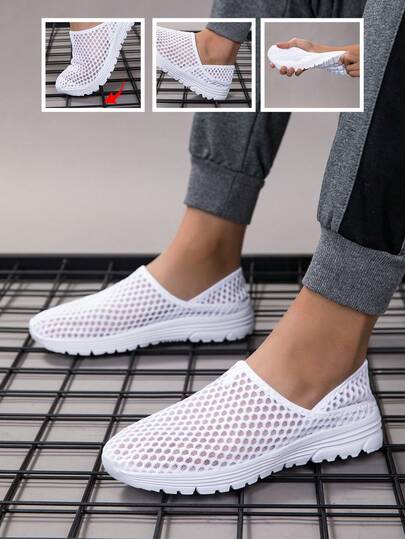2026 Summer New Men's Casual Mesh Shoes, Lightweight Breathable, Thick Non-Slip Durable Sole, Solid Color Versatile, Suitable For Walking And Outdoor Activities