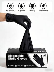 50/100 Pairs Black Disposable Nitrile Gloves, Latex-Free, Disposable Cleaning Gloves - Multicolor - View 1