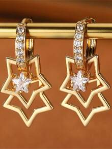 星形心形水滴吊坠女士简约优雅耳钉耳环配饰 - 彩色 - 查看 15