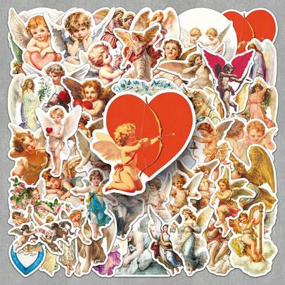 50Pcs Cartoon Angel Stickers Cute Greek Mythology Vintage Angel Stickers Funny Angel Decor Gifts Graffiti Aesthetics Stickers Vinyl Waterproof For Laptop Phone Car Skateboard Water Bottles Scrapbooking Computer Journaling
