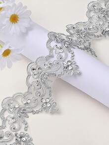 Vải lưới thêu ren đính sequin và hạt cườm thủ công, dài 1 yard, chất liệu may quần áo DIY, phụ kiện váy cưới, chiều dài: 91.4cm, chiều rộng: 12.5cm - 1 yard/gói - Xem 9