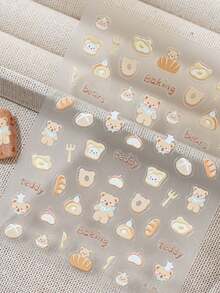 1pc New Cartoon Bear Flat 3D Nail Sticker, Cute Minimalist Nail Art Decal, DIY Nail Decoration Nail Stickers - Multicolor - View 3