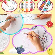 DOMUUH 30/60/90支装励志木质铅笔，带水果元素橡皮擦，适合学校、办公室、派对礼物、生日、毕业典礼等场合。 - 90支 - 查看 5