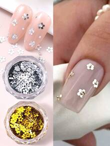 1/2颗金色和银色花朵造型亮片，配金属钢珠，3D闪亮美甲饰品，闪亮美甲装饰配件，适用于亚克力指甲、凝胶指甲、美甲DIY、美甲沙龙和家庭使用，易于粘贴，持久闪亮，完美适用于日常佩戴、派对、婚礼、节日和特殊场合，是初学者和专业美甲师的理想美甲用品。 - 彩色 - 查看 2