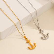 1件波西米亚风不锈钢链条锚形吊坠项链，百搭简约度假风设计珠宝礼品 - 船錨 - 查看 8