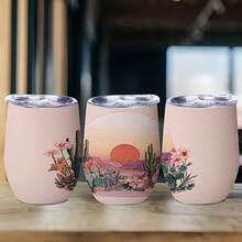 1个/5个 12盎司蛋形不锈钢杯 - 沙漠日落仙人掌鲜花图案，防漏，304不锈钢，非常适合复活节早午餐、婚礼礼物或周末礼物。 - 彩色 - 查看 10
