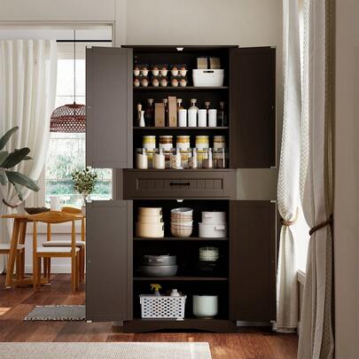 Asofer Aparador alto con 4 puertas y cajón, estantes regulables en altura – Aparador multiusos para cocina, comedor, salón, mueble de almacenaje 73x39x180cm