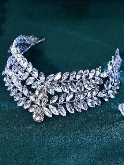 1pc Double-Layer Crystal Bridal Crown Headband, Sparkling Rhinestone Hair Accessory Suitable For Wedding, Party, Easter