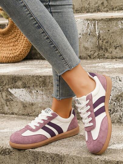 1 Pair Women's New Round Toe Versatile Comfortable Flat Outdoor Casual Sneakers, Suitable For Sports, Skateboarding, Casual Wear, Students, Spring/Autumn