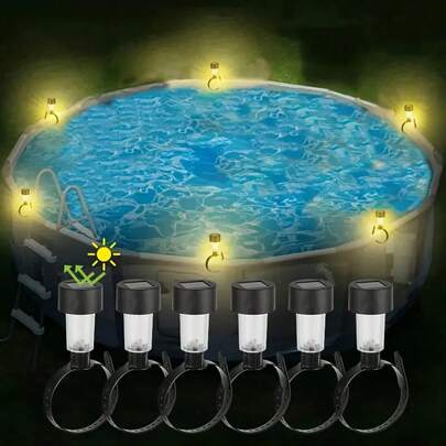 6pcs Outdoor Solar Pool Lights, LED Solar Fence Lights, Waterproof Lights, Solar Tie-Down Lights, Dusk/Dawn Auto Switch Ideal For Pool Decor, Garden Decor, Home Decor, Porch Decor, Hallway Decor, Party Decor, And Fence Decor.