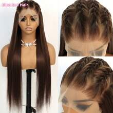 28英寸自然巧克力棕色360度全蕾丝假发 - 长直发,180密度,耐热合成纤维,预修剪无胶蕾丝前额,适合女性日常及派对佩戴,适合所有肤色,缎面蕾丝前额,多功能发饰,优雅发型装饰,保护发型,美容配饰 - 棕色 - 查看 23