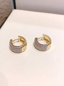 1 Pair Minimalist Luxury Gold & Silver Micro-Inlaid Zirconia Hoop Earrings, Lightweight Elegant Commuter Earrings For Women - Fashion Earrings - View 16