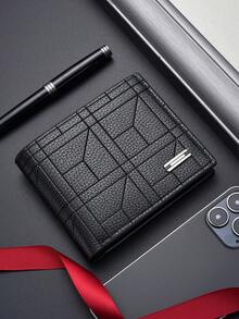 SHABILI Cartera corta de hombre estilo coreano, diseño horizontal clásico talla grande vendido, gran capacidad, múltiples ranuras para tarjetas, negocios - Negro - Ver 6
