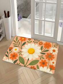 1 pièce Tapis de porte à motif floral orange clair, tapis de salle de bain moderne antidérapant et absorbant, tapis de salon, de chambre à coucher et d'entrée, tapis d'extérieur, gratte-pied d'entrée, tapis de sol à imprimé floral, décoration de marguerite, tapis lavable et durable, imperméable, décoration de maison de campagne, ameublement doux de couleur crème, décoration de hall d'entrée nordique - Fondation Daisy - Voir 1