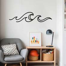 4 种尺寸可选！海洋波浪金属墙饰，海岸线艺术装饰，现代海滩墙饰，海洋主题家居装饰 - 黑色 - 查看 4