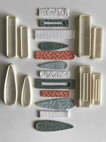 Boho Aesthetic Bar & Teardrop Clay Cutter Set, Botanical Textured Polymer Clay Cutters, DIY Craft Tools For Clay Jewelry Making - White - View 10