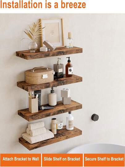 3/4pcs Set, 0.59" Thick X 5.8" Wide X 15.7" Long Floating Wall Mounted Storage Shelves, One-Piece Floating Shelves, Display Racks, Bookshelf, Photo Frame Decor, Spice Jar Organizer For Kitchen, Office Figurine Display, Bedroom Nightstand, Available In Brown/Black/White, Suitable For Bedroom/Kitchen/Study/Living Room/Bathroom