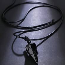 1件男士天然水晶黑曜石六角金字塔编织可调节项链 - 紫色 - 查看 6