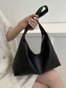 优雅简约新月形设计女士单肩手提包。黑色包包。女士包袋 - 黑色 - 查看 3