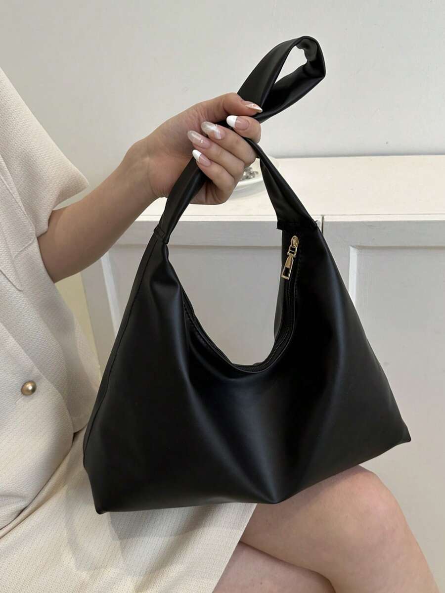优雅简约新月形设计女士单肩手提包。黑色包包。女士包袋 - 黑色 - 查看 1