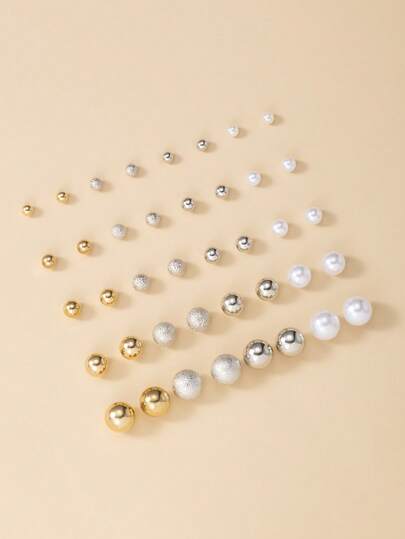 20pcs/Set Minimalist Faux Pearl Earrings, Fashion Delicate Earring Set For Women, Suitable For Daily Casual And Work Wear