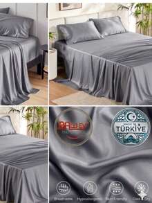 Hotel Quality Luxury Flat Sheet – Wrinkle-Free Solid Blue Bedding - Grey - View 15