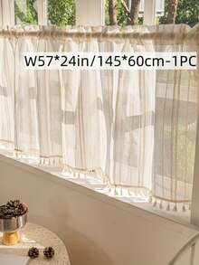 1片日式简约亚麻流苏薄纱窗帘，可过滤光线，杆袋式顶部设计，适用于客厅、卧室、厨房、浴室、橱柜、咖啡厅、小窗户、玄关等场所。 - 摩卡棕 - 查看 14