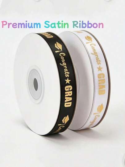 2 cuộn ruy băng chúc mừng tốt nghiệp màu đen trắng, ruy băng trang trí tiệc tốt nghiệp dùng để gói quà/làm đồ thủ công DIY, tổng chiều dài 50 thước, kiểu tốt nghiệp đen trắng, thích hợp để trang trí bằng tốt nghiệp và trang phục tốt nghiệp.