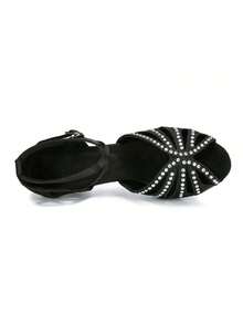 1 Pair Black Rhinestone Embellished Comfortable Mid-Heel Latin Dance Shoes - Black - View 4