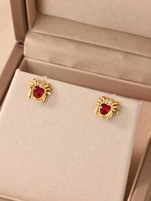 1Pair Stainless Steel Zirconia Spider Earrings For Women 18K Gold Plated Spider Earring Wedding Boho Animal Jewelry Gift - Multicolor - View 5