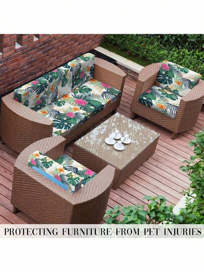 1件装热带雨林树叶印花牛奶丝沙发坐垫套，高弹防尘可水洗沙发套，四季通用，适用于露台、花园、泳池边及各种场合，单独出售。