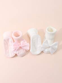 4 Pairs Baby Girls' Cotton Bow Decor Non-Slip Mid-Calf Socks, Suitable For Toddlers Learning To Walk On Indoor Floors, All Season - Multicolor - View 5
