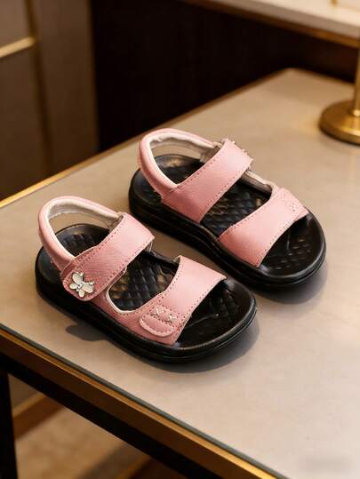 Toddler Girls' Summer Sandals, Soft Sole Closure Baby Sandals, Casual Outdoor Summer Outfit, Sweet Solid Color Minimalist Design, Princess Style For Toddler Girls & Baby Girls, Multi-Color Options With Water Drill Small Flower Butterfly Decor, Soft Bottom Lightweight Easy To Wear, Abrasion Resistant Non-Irritating Breathable Comfortable, Open Toe Double Hook And Loop Strap With Heel Strap Thick Bottom Sweet Princess Style Girls Sandals, Suitable For Summer Daily Beach Water Play Kindergarten Outdoor Activities Birthday Party