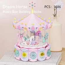 1680+ Pcs Rotating Carousel Music Box Assembly Toy, DIY Construction Blocks, STEM Building Model Kit, Fantasy Home Decor, Suitable For Christmas, Birthday, Valentine's Day And Other Occasions - Multicolor - View 3