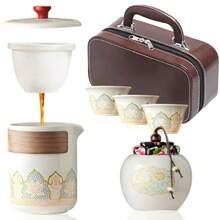 Juego De Viaje Para Cata De TéTetera de Cerámica Hecha a Mano Juego de té Kung Fu Juego De Tetera con 1 Tetera 3 Tazas De Té 1 Cubo De Té y Bolsa Protectora Portátil para Té A Granel o Té En Flor - como en la foto - Ver 8